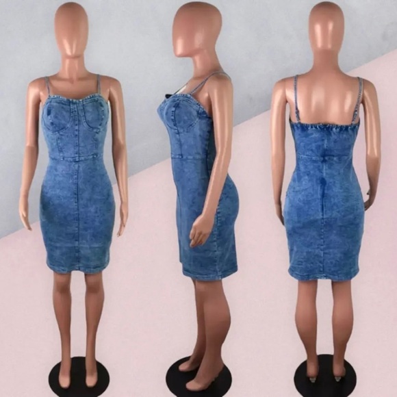 💋 NEW Faux Denim Mini Bodycon Dress 💋 - Picture 5 of 8